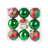 Hectarul - Set 9 globuri de Craciun Ø6 cm rosu-verde-alb cu detalii contrast, plastic - MagicHome